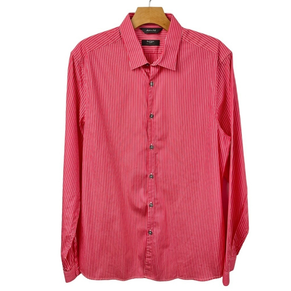 Paul Smith Kensington 100% Cotton Red Striped Button Up Shirt Size 15.5 - Picture 2 of 7